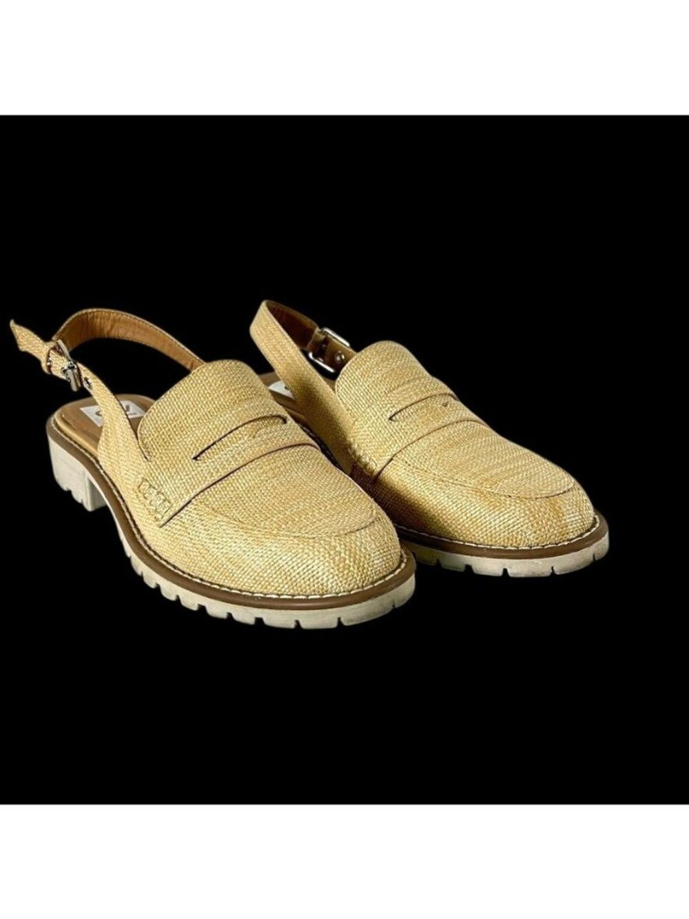 Dolce Vita Hard Natural Raffia Platform Loafers Slingback Woven Shoes 9 Preppy - Picture 2 of 12